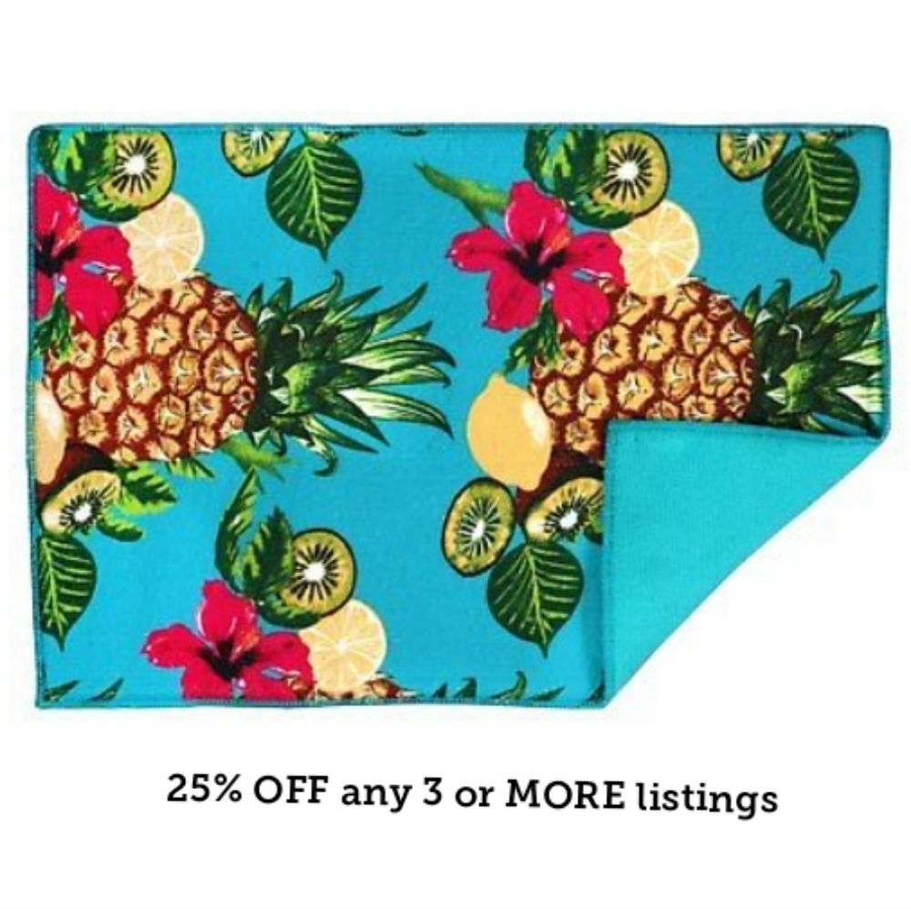 Tropical Dish Mat Kitchen Drying Placemat Fruit Floral Graphic Print Decor